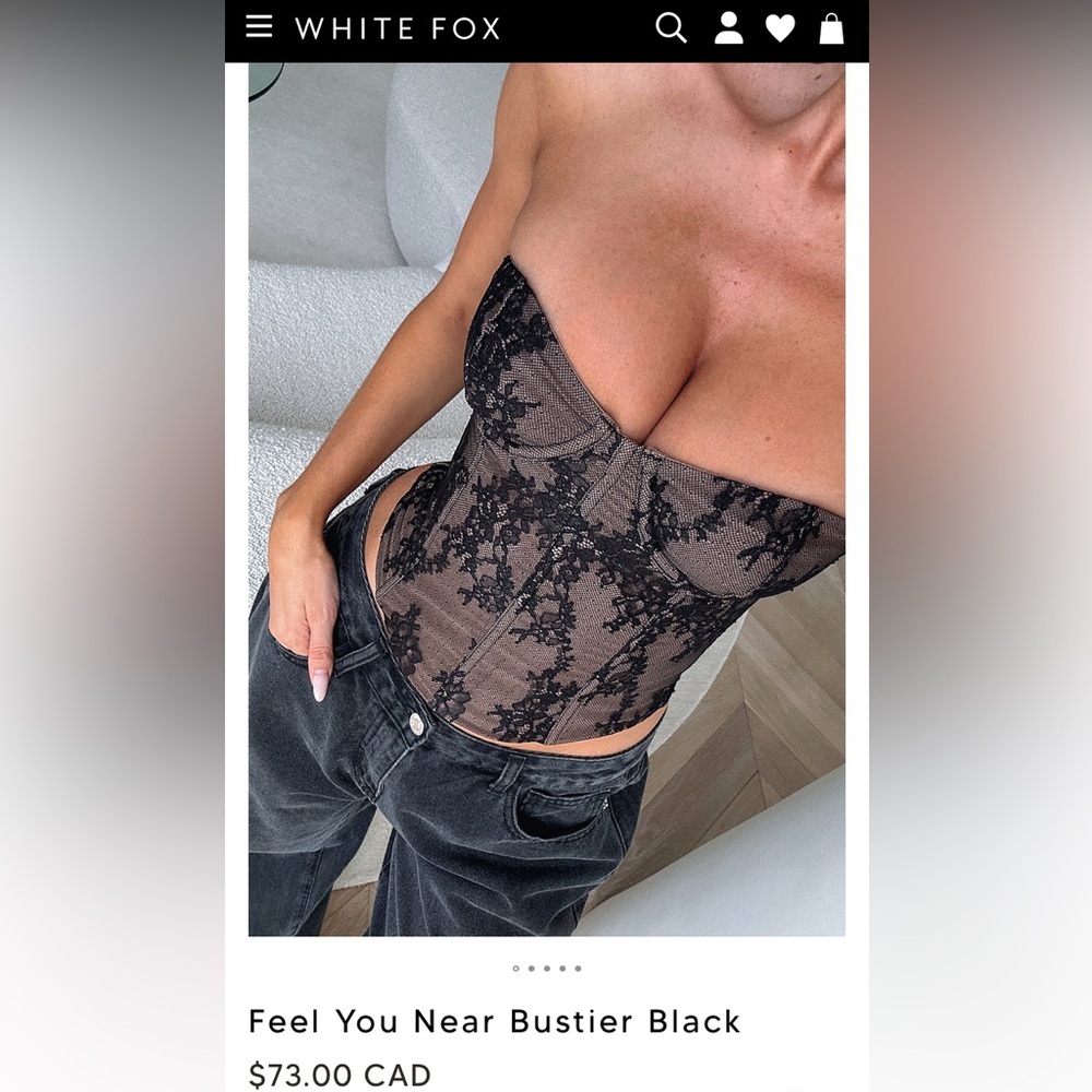 White fox strapless black lace corset/ bustier